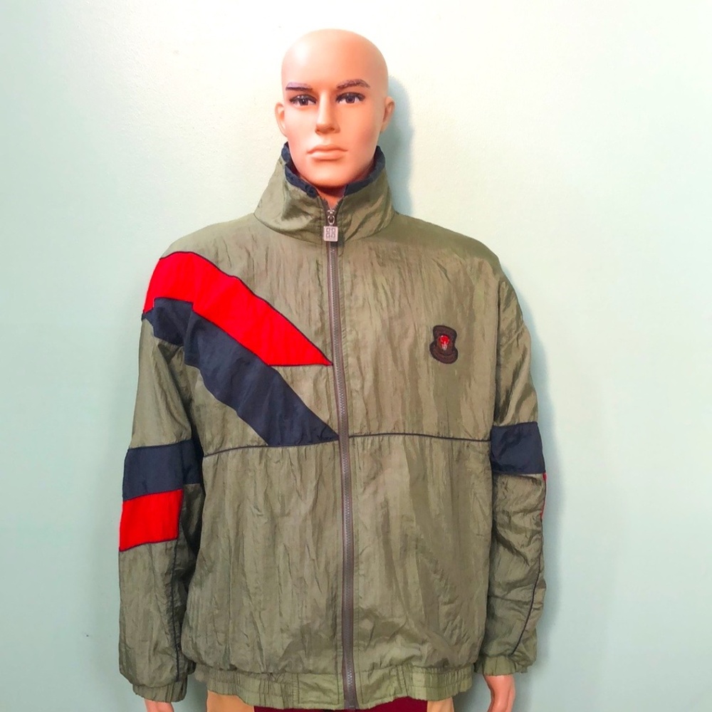 Givenchy Men's Olive Green/Red/Black Track Jacket Size XL